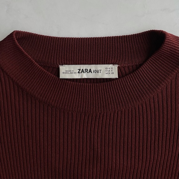 ZARA Knit Ribbed Crew Neck Shirt with Balloon Sleeves (lightly worn) - Picture 5 of 5